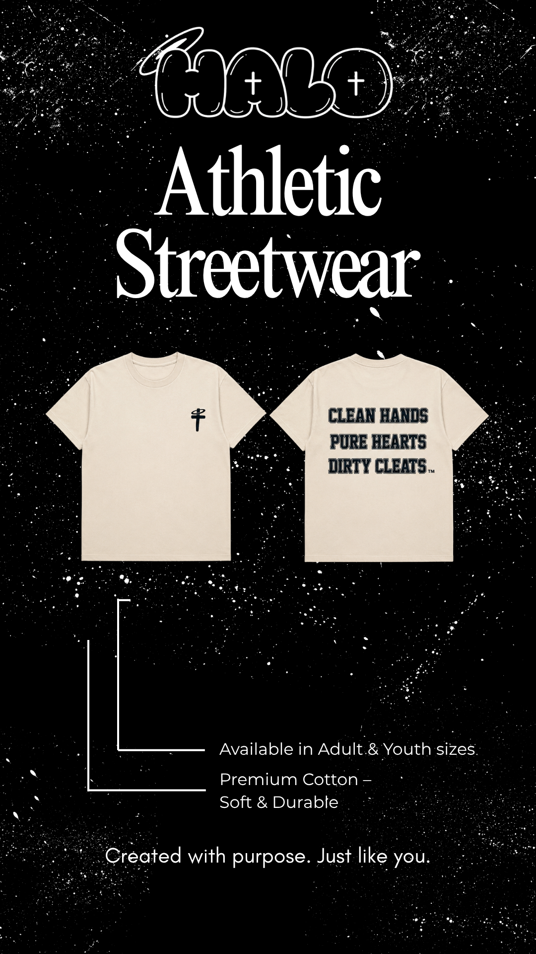 HALO™ Clean Hands Pure Hearts Dirty Cleats Oversized Athletic Streetwear Tee